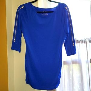 INC Blue Top with zippers on sleeves